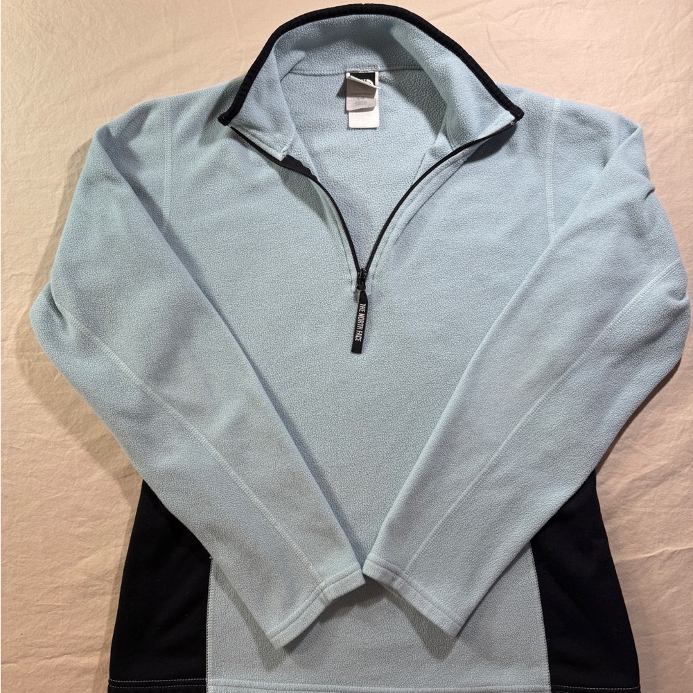 Vintage The North Face Womens 1/4 Zip Fleece in Light Blue and Black